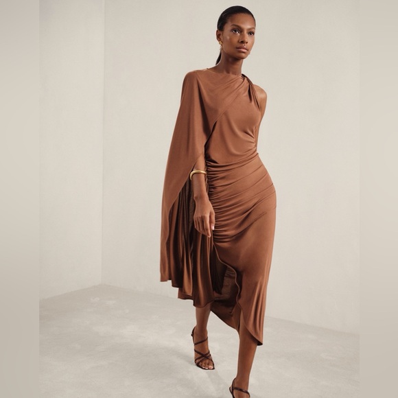 Reiss Dresses & Skirts - Reiss Kyra Cape Sleeve Jersey Dress Brown Size 10